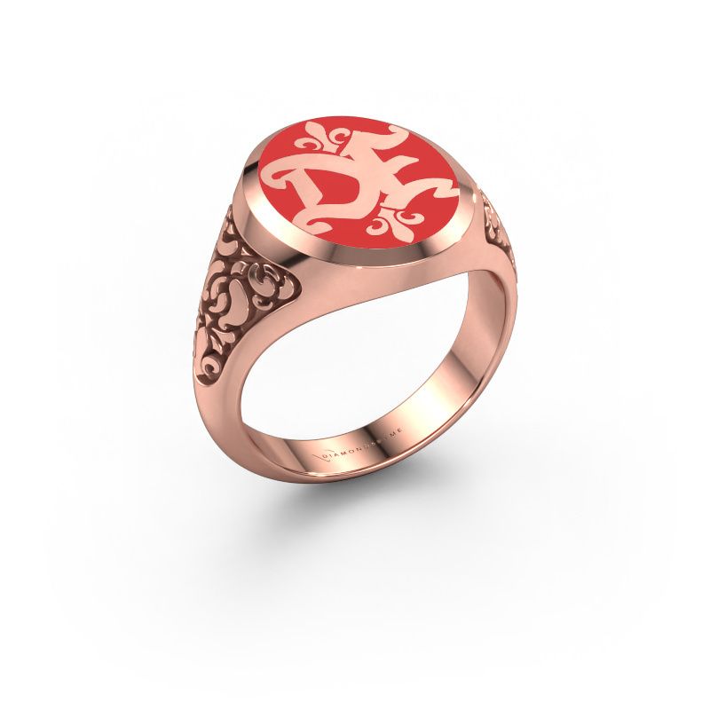 Monogram ring Brian Emaille 585 rose gold red enamel