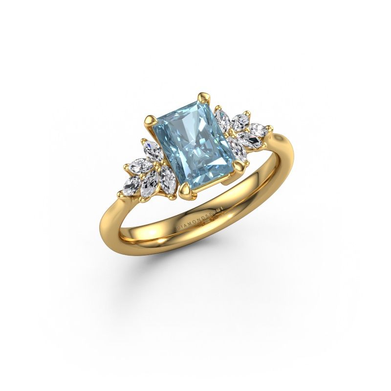 Engagement ring Fiona RAD 585 gold blue lab grown diamond 7.5x5.5 mm