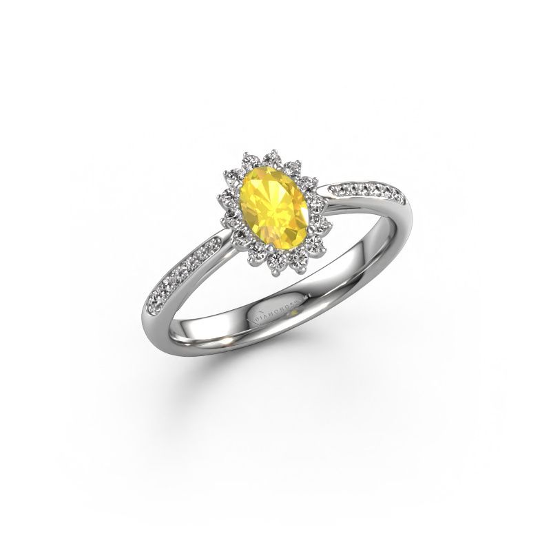 Verlovingsring Tilly ovl 2 585 witgoud gele saffier 7x5 mm