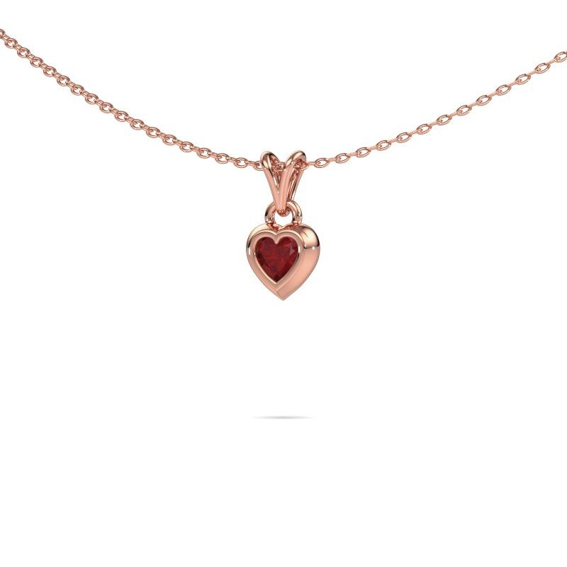 Afbeelding van Hanger Charlotte Heart 585 rosé goud robijn 4 mm