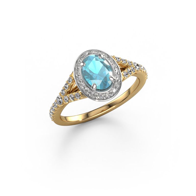 Engagement ring Pamela OVL 585 gold blue topaz 7x5 mm