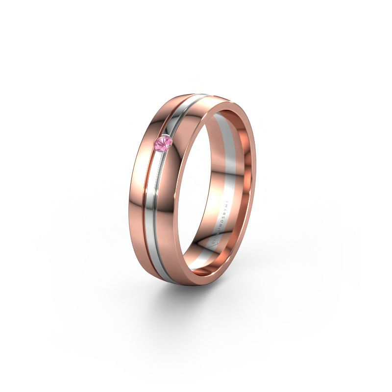 Trouwring WH0420L25X 585 rosé goud roze saffier ±5x1.5 mm