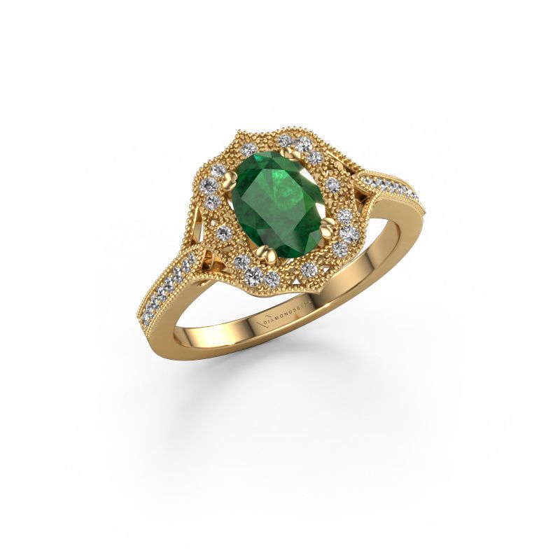 Verlovingsring Loni 585 goud smaragd 7,5x5,5 mm