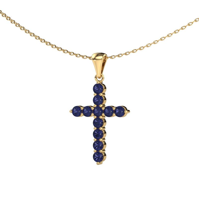 Pendant Cross 585 gold sapphire 2.5 mm