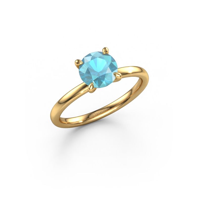 Bague de fiançailles Crystal RND 1 585 or jaune topaze bleue 6.8 mm