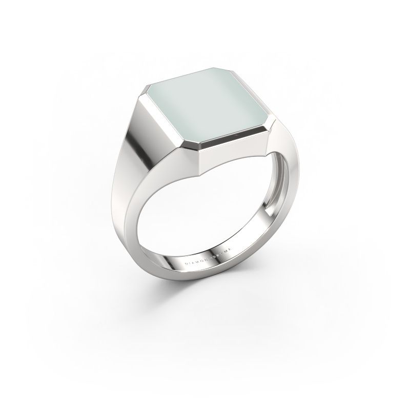 Zegelring Lars 2 light 585 witgoud groene lagensteen 12x10 mm