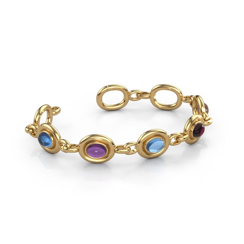 Schakelarmband Maxima 5 585 goud blauw topaas 8x6 mm