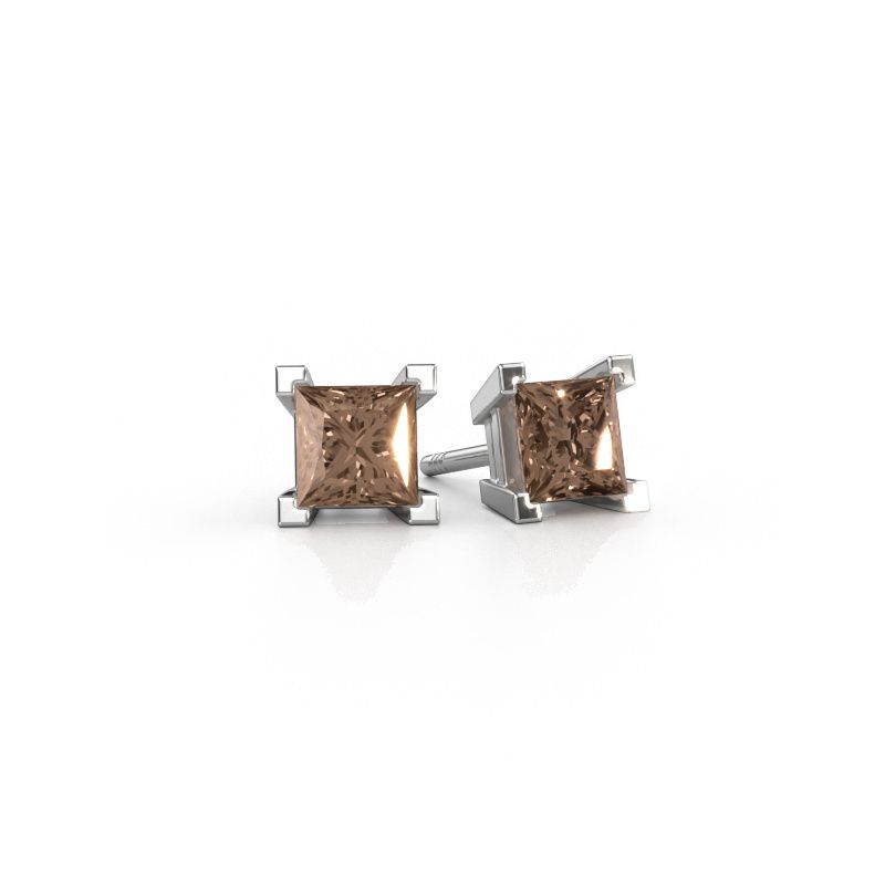 Clous d'oreilles Ariane 585 or blanc diamant brun 1.60 crt