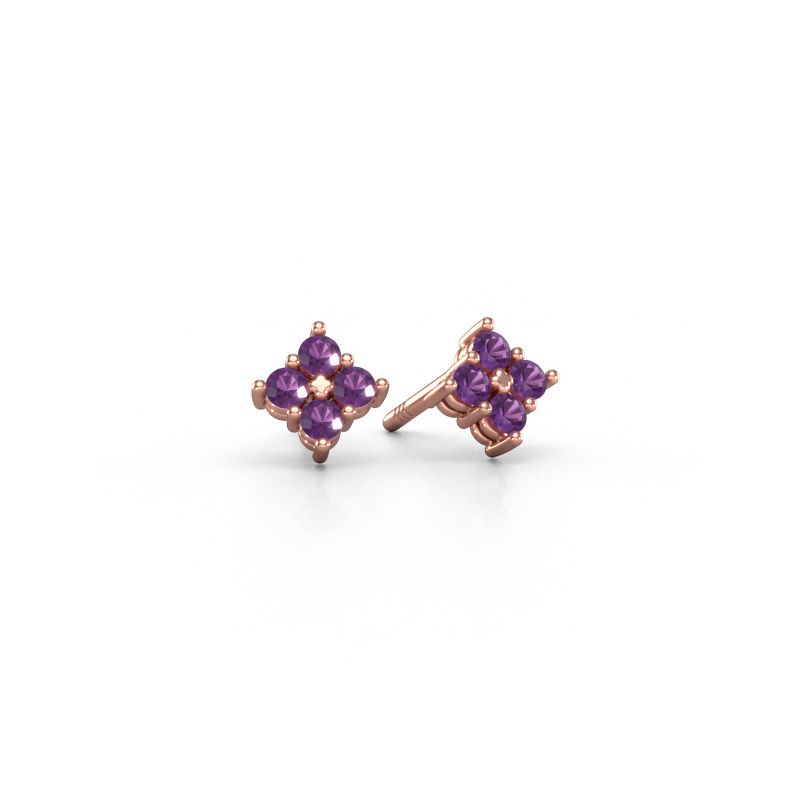 Clous d'oreilles Maryetta 585 or rose améthyste 2 mm