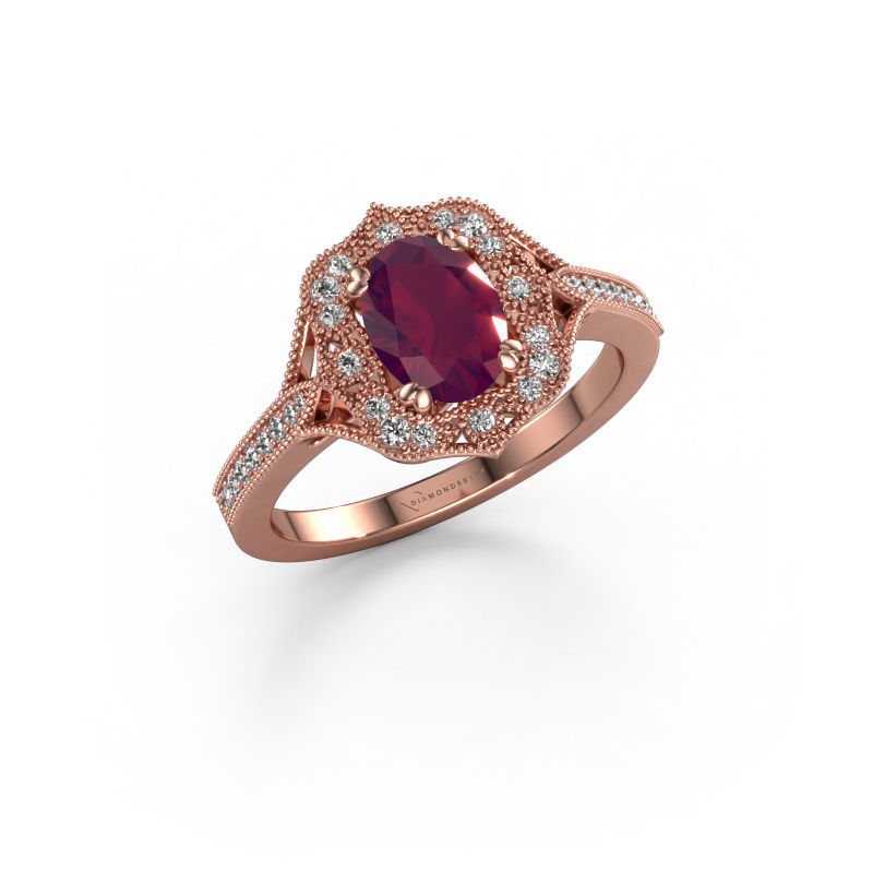 Verlovingsring Loni 585 rosé goud rhodoliet 7,5x5,5 mm