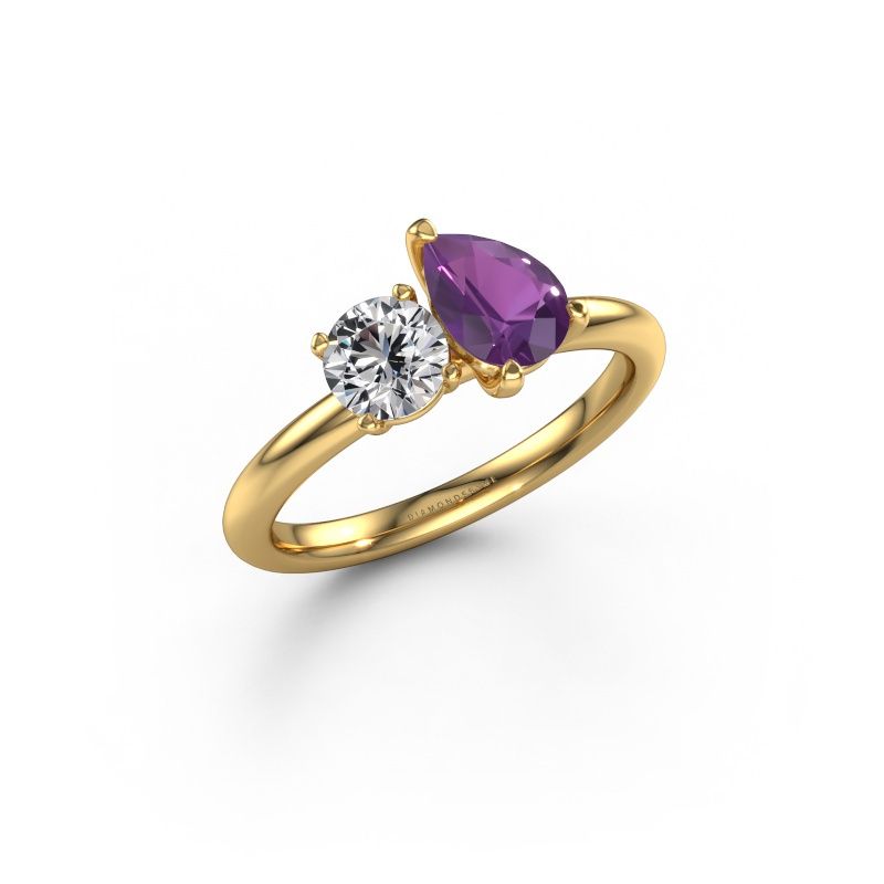Engagement ring Toi et Moi PER-RND 585 gold amethyst 7x5 mm
