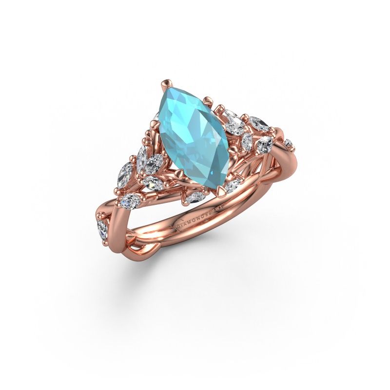 Verlovingsring Samantha MRQ 585 rosé goud blauw topaas 11x5.5 mm