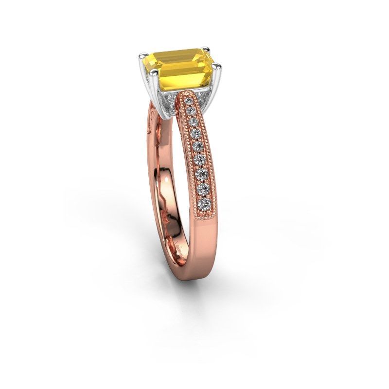 Afbeelding van Verlovingsring Shonta EME<br/>585 rosé goud<br/>Gele saffier 7x5 mm