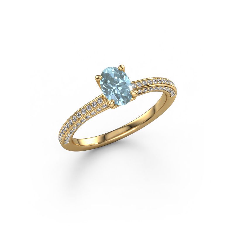 Verlovingsring Elenore ovl 585 goud blauwe lab grown diamant 6.5x4.5 mm