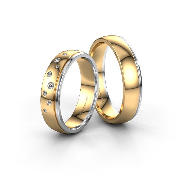 Image of Wedding rings set WH0517LM25AP ±5x1.7 mm 14 Carat gold diamond 0.02 crt