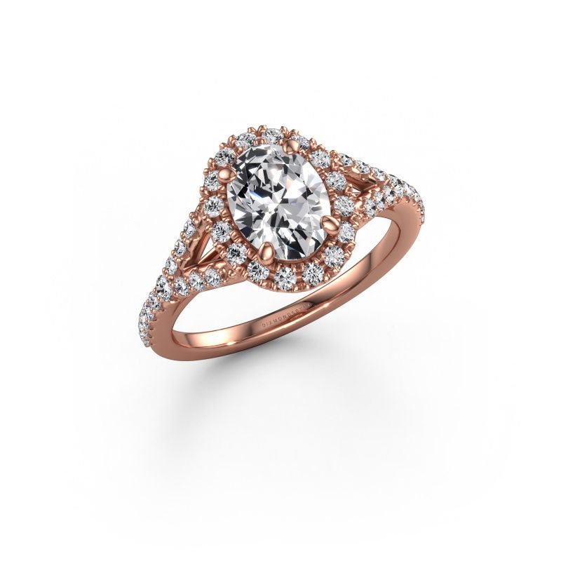 Bague de fiançailles Kimber OVL 585 or rose zircone 8x6 mm