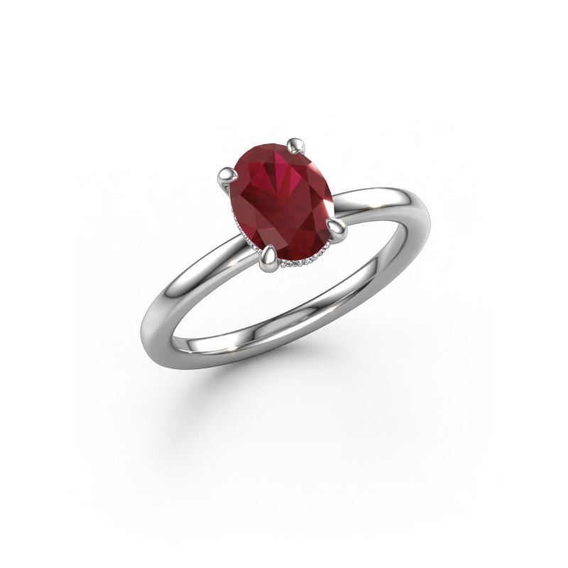 Engagement ring Simone OVL 2 950 platinum ruby 8x6 mm