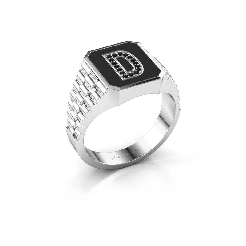 Image of Signet ring Stephan 1 950 platinum black diamond 0.080 crt