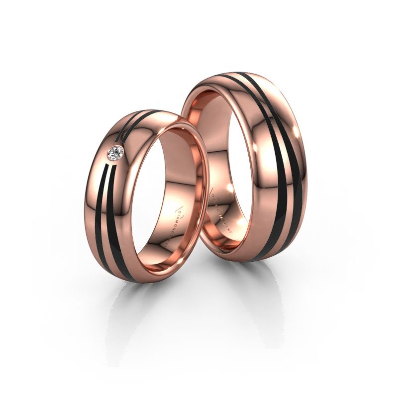 Wedding rings set WH2226LM36BP ±6x2 mm 14 Carat rose gold black enamel 1 mm