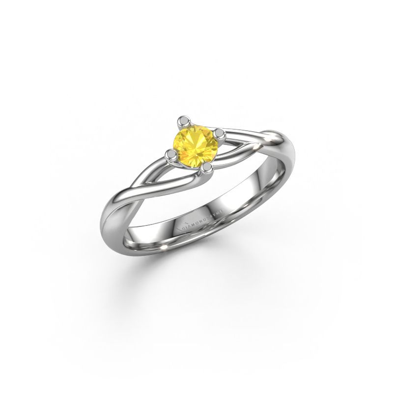 Engagement ring Paulien 585 white gold yellow sapphire 4 mm
