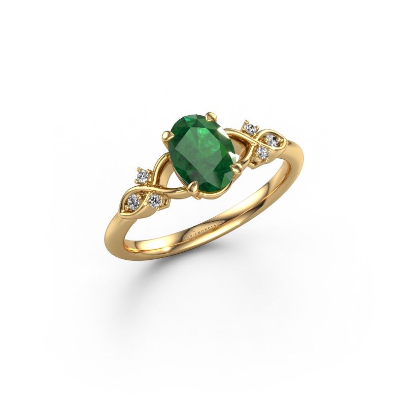 Engagement ring Azra OVL 585 gold emerald 8x6 mm
