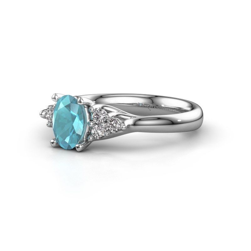Afbeelding van Verlovingsring Monika OVL<br/>585 witgoud<br/>Blauw topaas 7x5 mm
