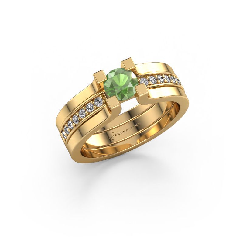Verlovingsring Myrthe 585 goud toermalijn groen 5 mm