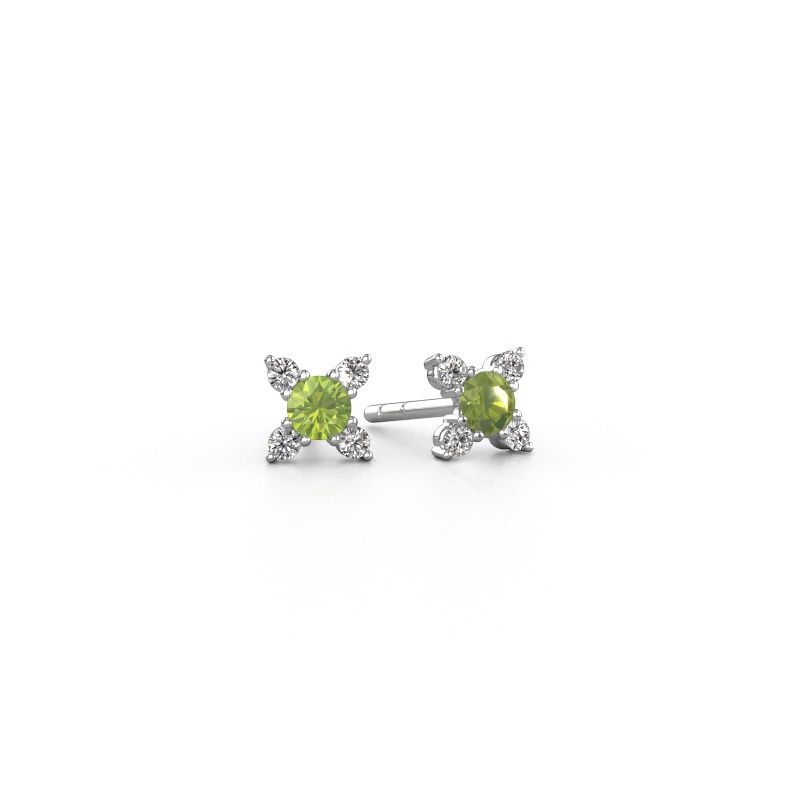 Boucles d'oreilles Nina 585 or blanc péridot 3 mm