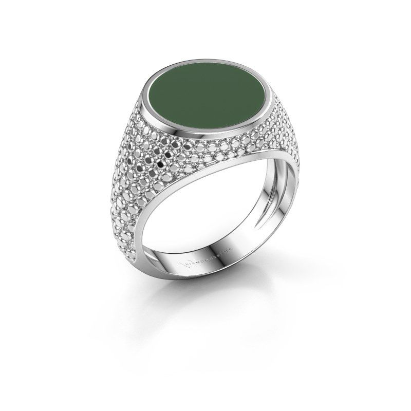 Image of Signet ring zachary 2<br/>950 platinum<br/>green enamel 12 mm