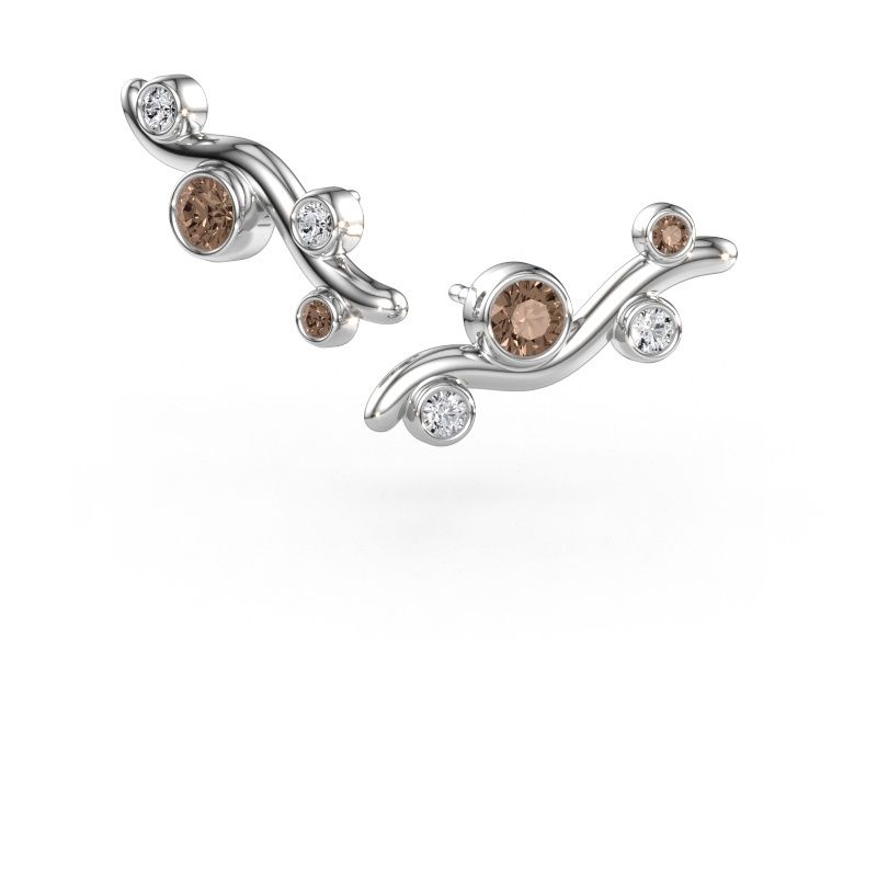 Clous d'oreilles Jin 585 or blanc diamant brun 0.78 crt