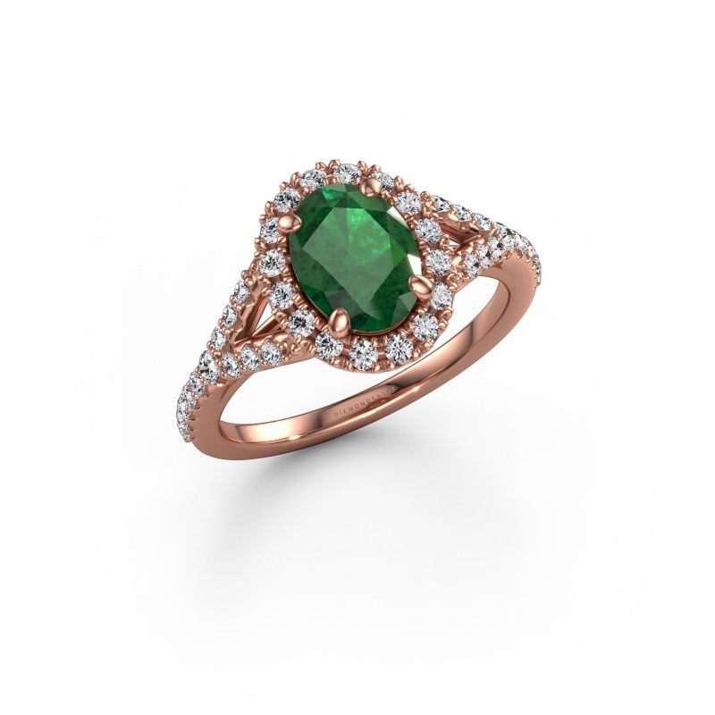 Engagement ring Kimber OVL 585 rose gold emerald 8x6 mm