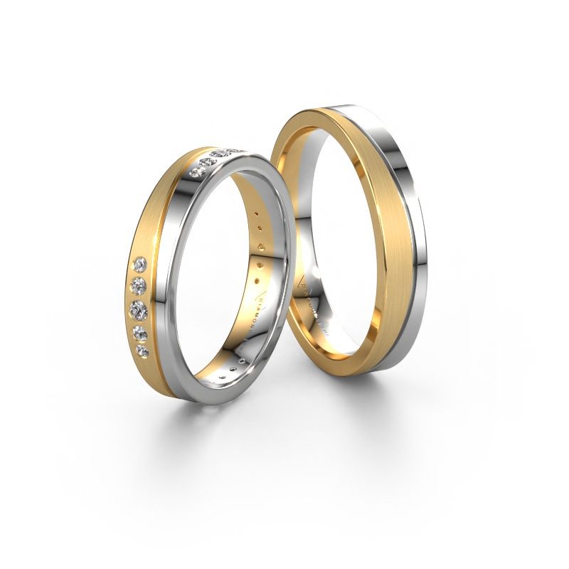 Wedding rings set WH0901LM14A20SMP ±4x1.7 mm 14 Carat gold diamond 0.02 crt