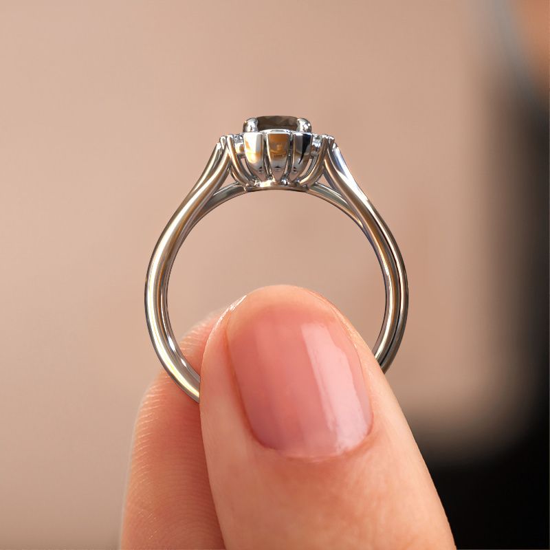Image of Engagement ring Andrea 950 platinum smokey quartz 7x5 mm