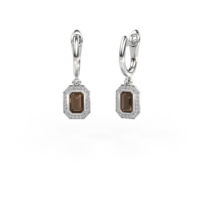 Drop earrings Noud EME 950 platinum smokey quartz 6x4 mm