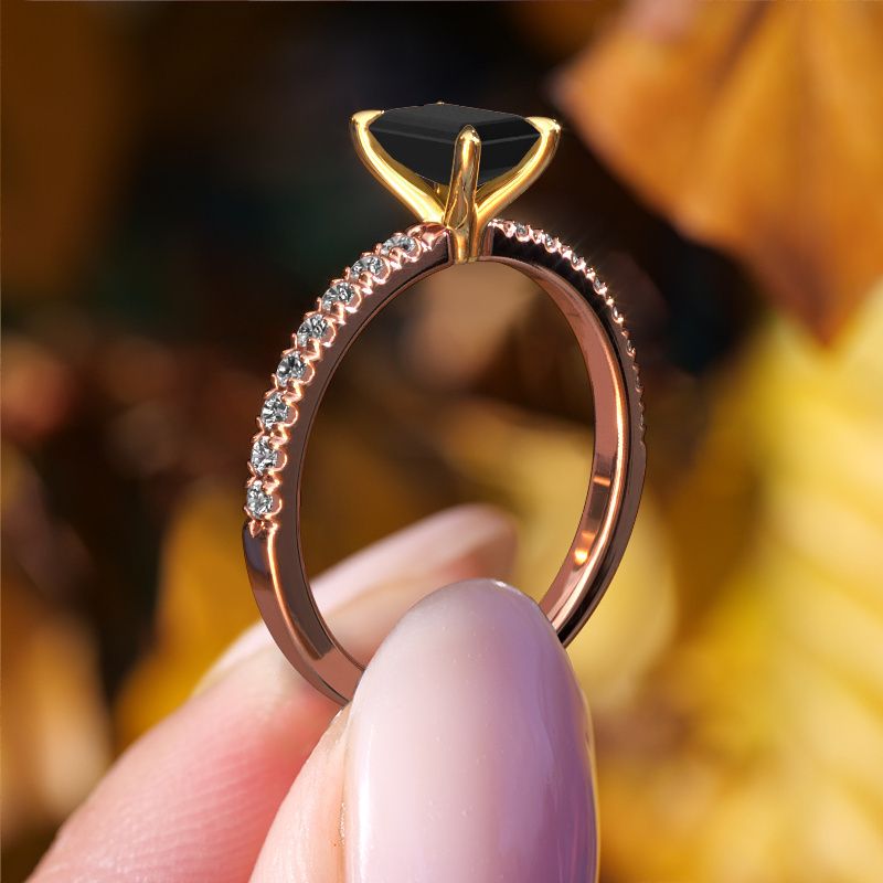 Image of Engagement Ring Crystal Eme 2<br/>585 rose gold<br/>Black Diamond 1.32 Crt