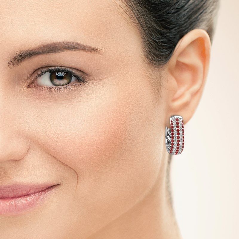 Image of Hoop earrings Danika 12.5 B 585 white gold ruby 1.1 mm