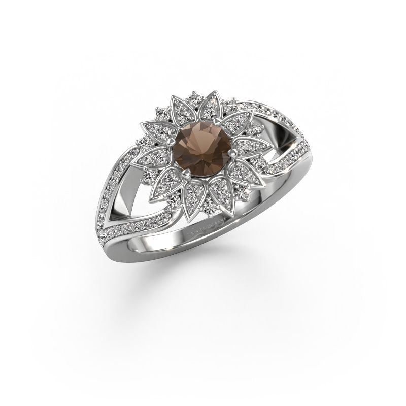 Ring Chasidy 2 585 witgoud rookkwarts 5 mm
