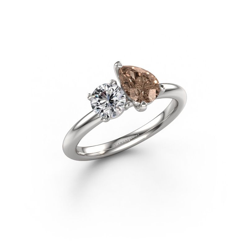 Verlovingsring Toi et Moi PER-RND 585 witgoud bruine diamant 1.15 crt