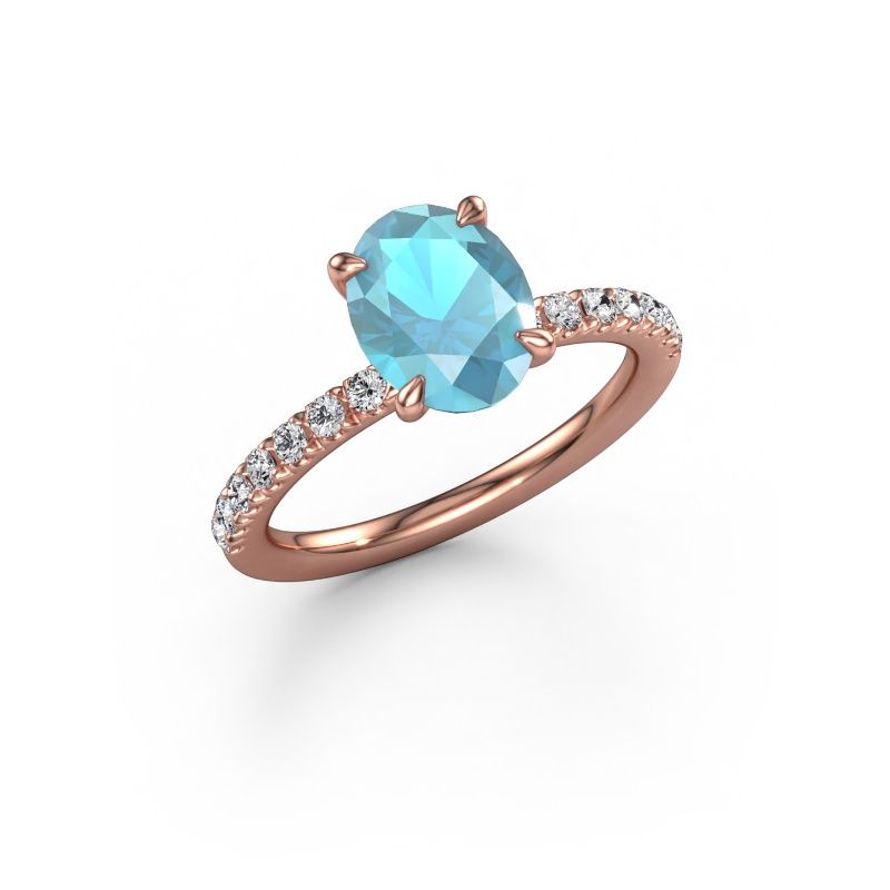 Engagement ring Crystal OVL 2 585 rose gold blue topaz 9x7 mm