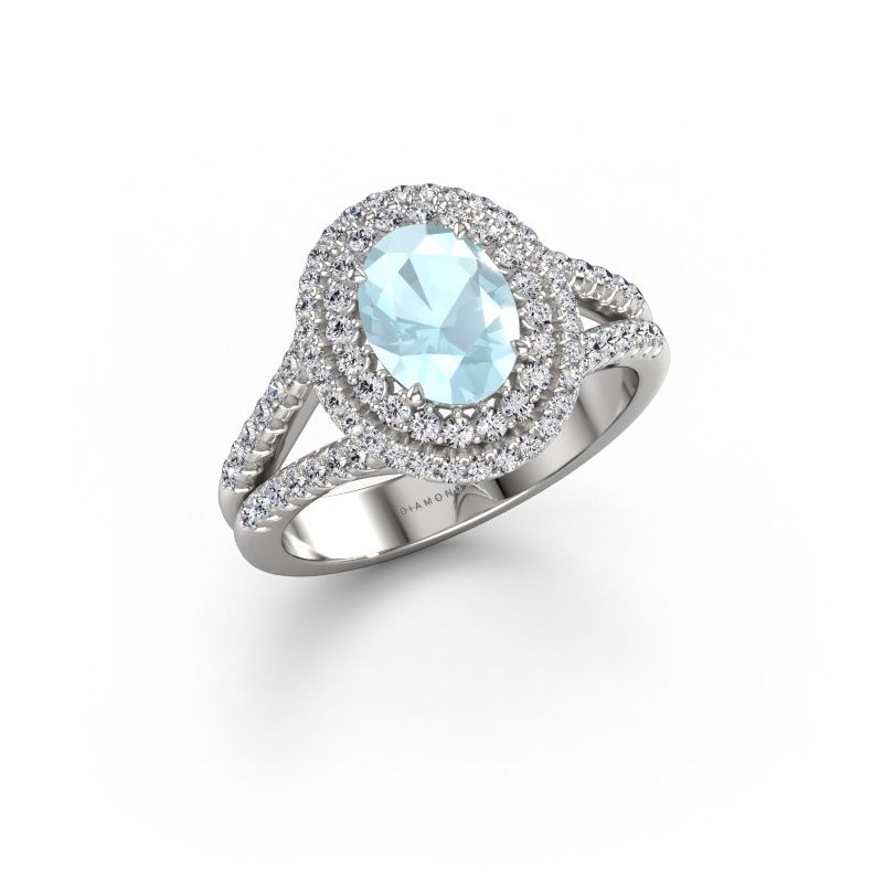 Verlobungsring Elvie OVL 585 Weißgold Aquamarin 8x6 mm