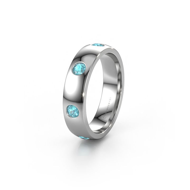 Trouwring WH0105L25BP 950 platina blauw topaas 3 mm ±5x2 mm