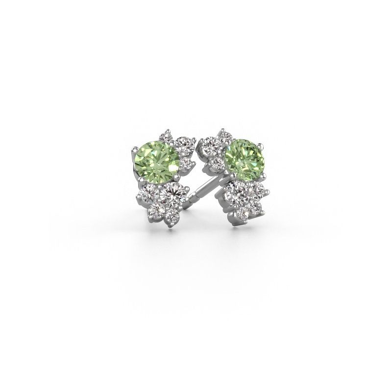 Clous d'oreilles Veronica 585 or blanc diamants synthétiques vert 4.2 mm