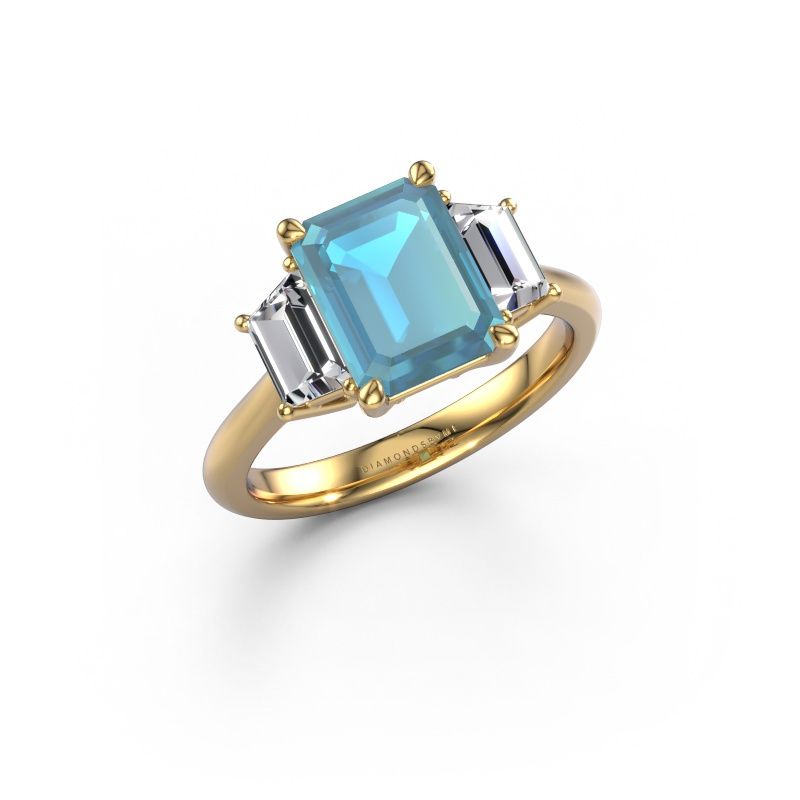 Bague de fiançailles Maggie EME 585 or jaune topaze bleue 9x7 mm