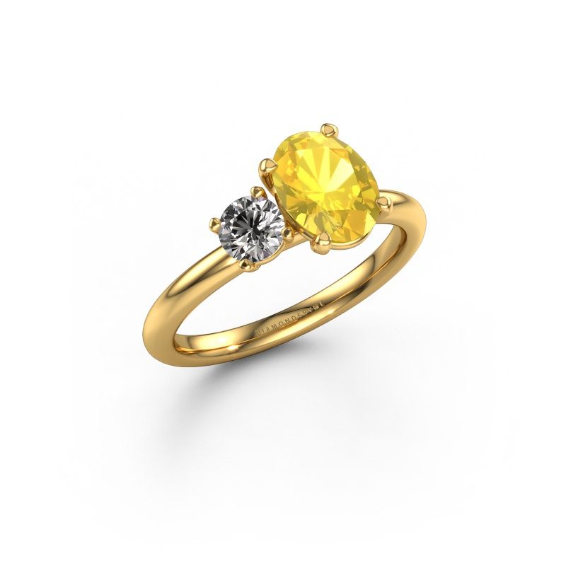 Engagement ring Toi et Moi OVL-RND 585 gold yellow sapphire 8x6 mm