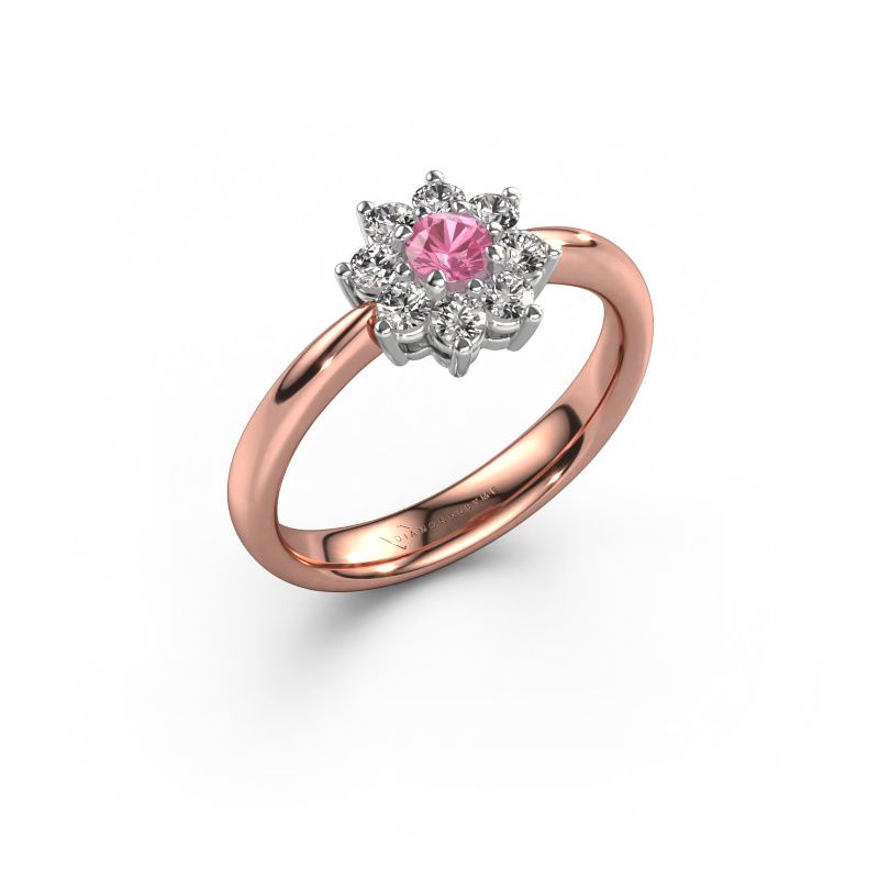 Verlovingsring Camille 1 585 rosé goud roze saffier 3.4 mm