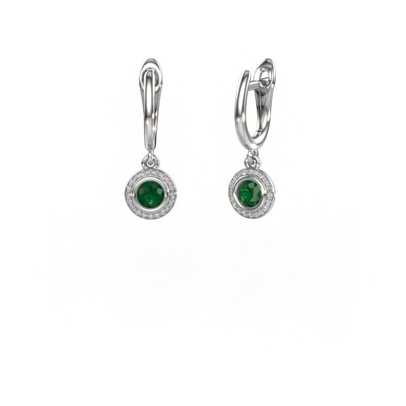 Oorhangers Noud RND 585 witgoud smaragd 4 mm