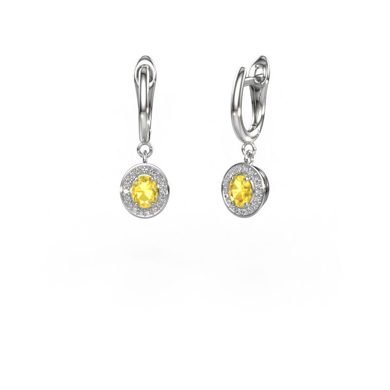 Drop earrings Nakita 585 white gold yellow sapphire 5x4 mm