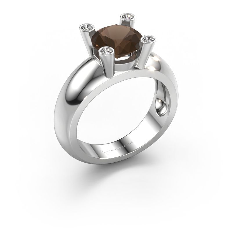 Ring Tamara RND 585 white gold smokey quartz 8 mm