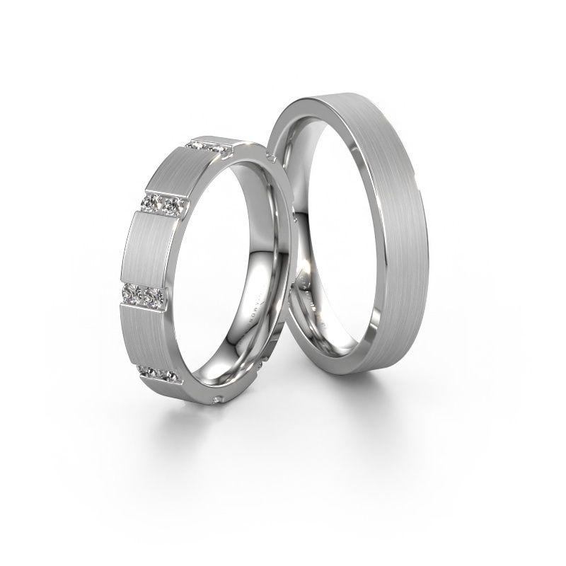 Wedding rings set WH2132LM14BM ±4x2 mm 14 Carat white gold diamond 0.03 crt