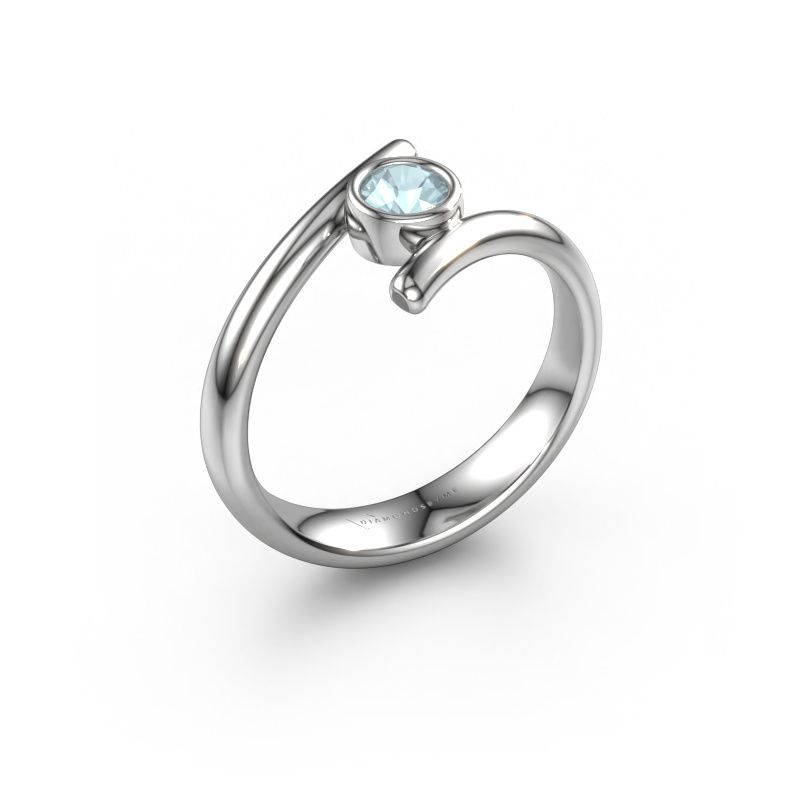 Ring Mary 585 witgoud aquamarijn 4 mm